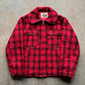 VTG Woolrich Buffalo Plaid Wool Jacket Men's Red Black Zip Up Lumberjack Style